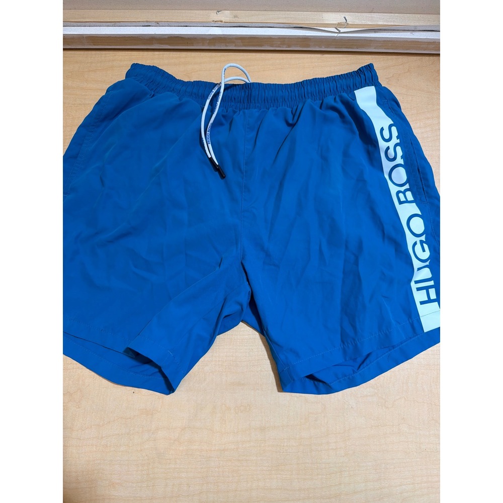 Hugo Boss Mens Blue Swim Trunks Logo Board Shorts Large